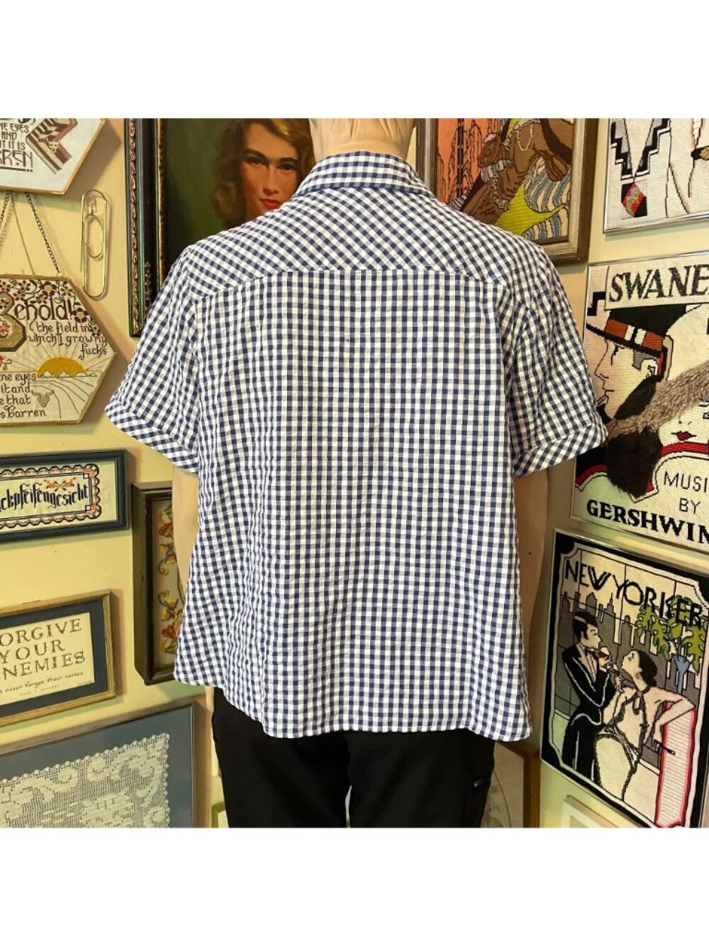 Appleseeds Womens Blue & White Gingham Button-Front Short-Sleeve Shirt 3X Cotton - Picture 3 of 5